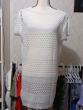 White Crochet Tunic Dress Cover Up
